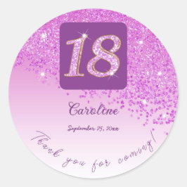 Pegatina Redonda Purpurina Rosa Caída, 18º cumpleaños gracias