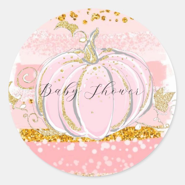 Pegatina Redonda Purpurina rosa Chica de calabaza Baby Shower (Anverso)