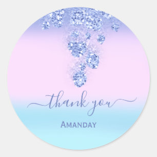 Pegatina Redonda Purpurina Rosa Ducha de Novia Dulce16ª Gracias Pas