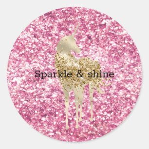 Pegatina Redonda Purpurina Rosa Girona Confetti Gold Unicorn
