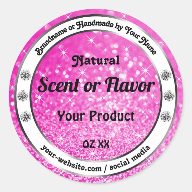 Pegatina Redonda Purpurina rosa Luminoso Estrellas de espuma Etique (Anverso)