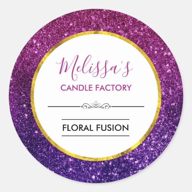 Pegatina Redonda Purpurina rosa morado chisporroteo Gems Candle Bus (Anverso)