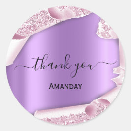 Pegatina Redonda Purpurina rosa Morple Bridal Sweet 16th Gracias