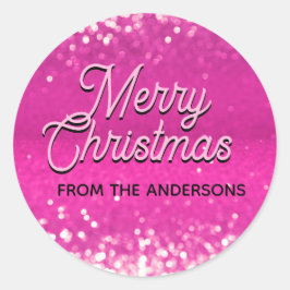 Pegatina Redonda Purpurina Rosado Caliente Personalizado de Bokeh T