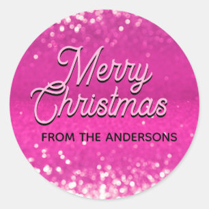 Pegatina Redonda Purpurina Rosado Caliente Personalizado de Bokeh T