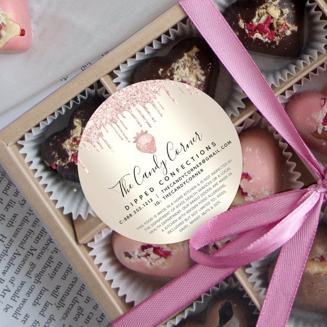 Pegatina Redonda Purpurina rosado Drip Strawberry Confección Gold L (Subido por el creador)