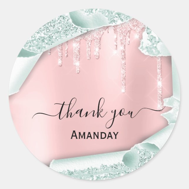 Pegatina Redonda Purpurina rosado gotea dulce de novia16th Gracias  (Anverso)