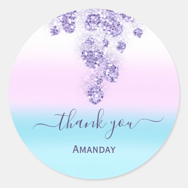 Pegatina Redonda Purpurina rosado gotea dulce de novia16th Gracias  (Anverso)