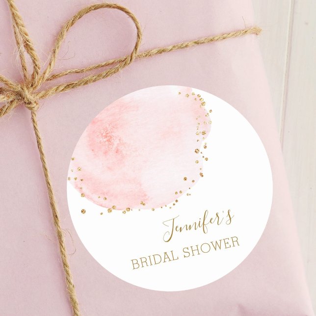Pegatina Redonda Purpurina Rubor Floral Gold Dots Bridal Shower (Subido por el creador)