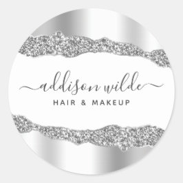 Pegatina Redonda Purpurina Silver Diamonds Glam Business