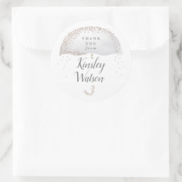 Pegatina Redonda Purpurina sombrilla de color gris suave color agua