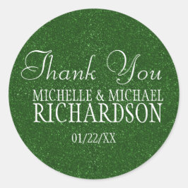 Pegatina Redonda Purpurina verde a favor de la boda