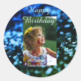 Pegatina Redonda Purpurina verde azul foto niños cumpleaños óxido m