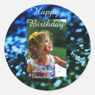 Pegatina Redonda Purpurina verde azul foto niños cumpleaños óxido m