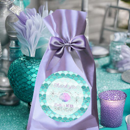 Pegatina Redonda Purpurina Verde azulada Sirena Escala Cumpleaños G