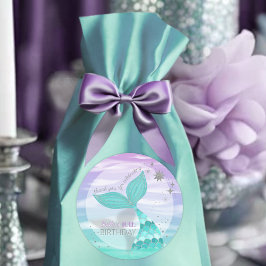 Pegatina Redonda Purpurina Verde azulada Sirvienta Cumpleaños Graci