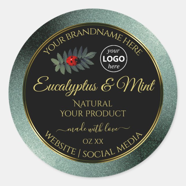 Pegatina Redonda Purpurina Verde azulado oscuro logotipo de la etiq (Anverso)