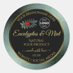 Pegatina Redonda Purpurina Verde azulado oscuro logotipo de la etiq