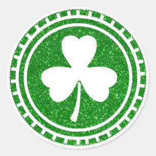 Pegatina Redonda Purpurina verde Shamrock Chip St Patrick's Day