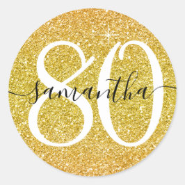 Pegatina Redonda Purpurina Yellow Gold Faux Personalizado 80