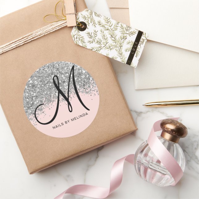 Pegatina Redonda Purpurinas de confeti rosado Rubor Sparkly (Regalar)