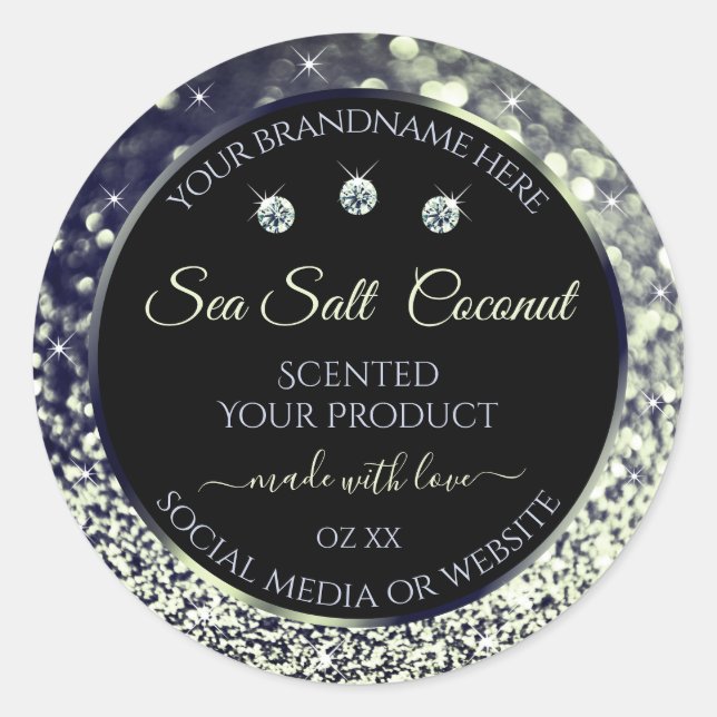 Pegatina Redonda Purpurinas de plata azul modernos (Anverso)