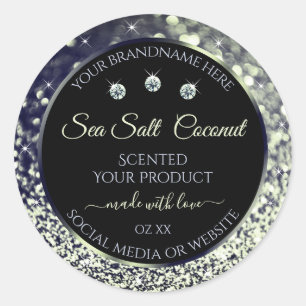 Pegatina Redonda Purpurinas de plata azul modernos