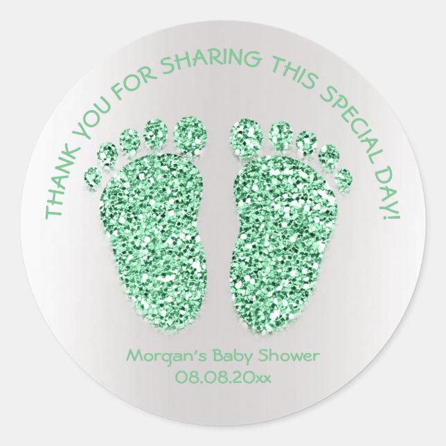 Pegatina Redonda Purpurinas MintGray  Feet Baby Shower Favor Gracia (Anverso)