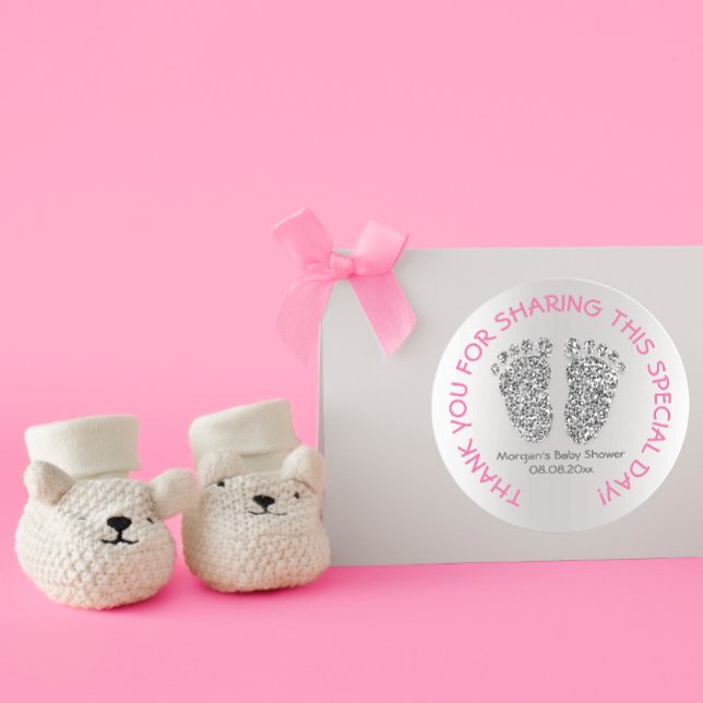 Pegatina Redonda Purpurinas rosados plateados Favor de Baby Shower  (Subido por el creador)