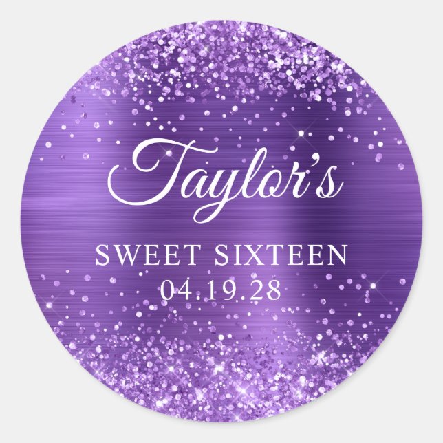 Pegatina Redonda Purpurinoso Ametist Relieve metalizado Púrpura Dul (Anverso)