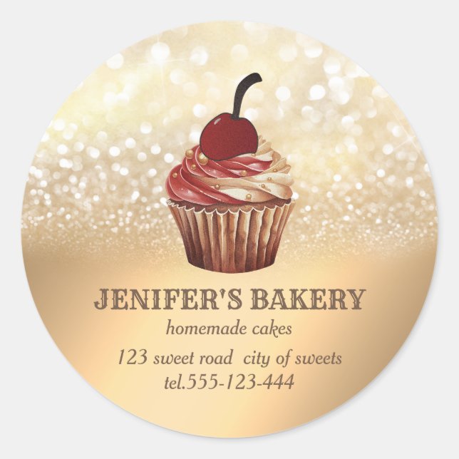 Pegatina Redonda Purpurinoso de oro de época quequitos y dulces cas (Anverso)