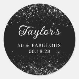 Pegatina Redonda Purpurinoso Negro 50 cumpleaños