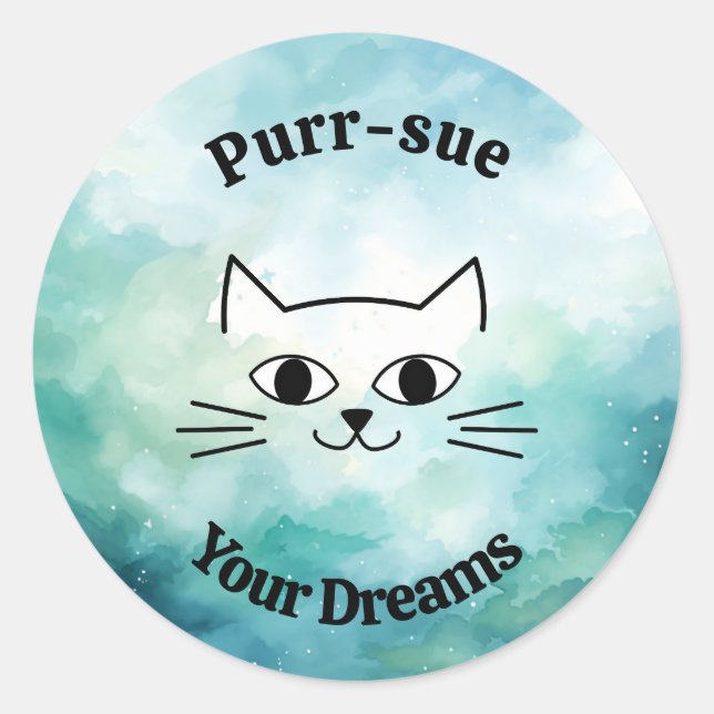 Pegatina Redonda Purr-demandar tus sueños (Anverso)