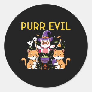 Pegatina Redonda Purr Evil Halloween Cats Witch Fun espeluznante ga