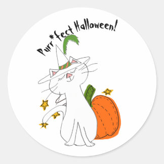 Pegatina Redonda Purr*fect Cat Pumpkin Halloween