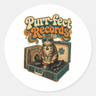 Pegatina Redonda Purr-fect Records Groove Cat