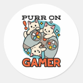 Pegatina Redonda Purr on Gamer - Diseño de juegos para gatos
