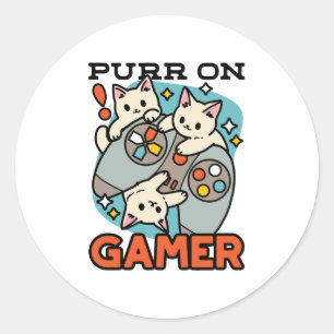 Pegatina Redonda Purr on Gamer - Diseño de juegos para gatos
