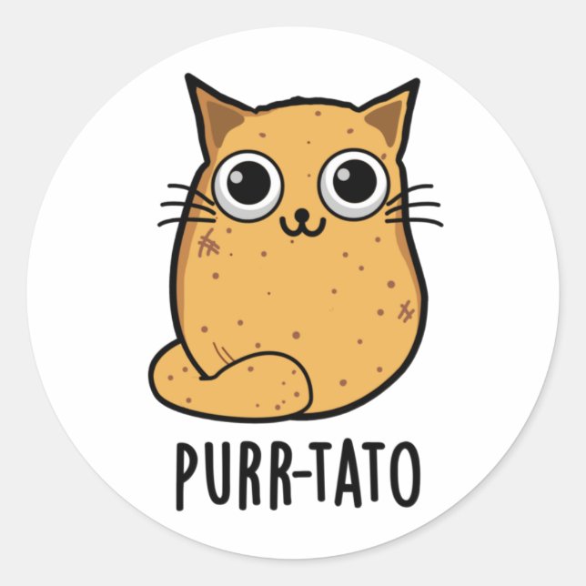 Pegatina Redonda Purr-tato Gracioso Gato Pun (Anverso)