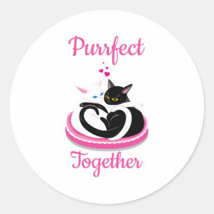 Pegatina Redonda Purrfect Together Cute Cats Valentine