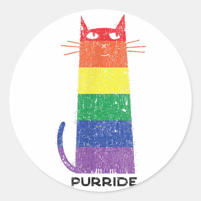 Pegatina Redonda Purride Shirt LGBT Funny Gay Primo Gato Diciendo G (Anverso)