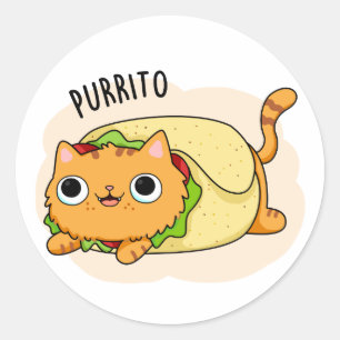 Pegatina Redonda Purrito Funny Cat Burrito Pun