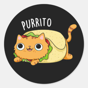 Pegatina Redonda Purrito Funny Cat Burrito Pun Dark BG