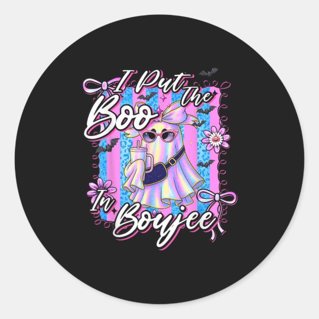 Pegatina Redonda Puse El Boo En Boujee Funny Leopard Boujie Ghost (Anverso)