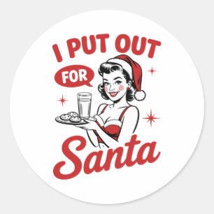 Pegatina Redonda Puse Para Santa Galletas De Navidad Leche Retro