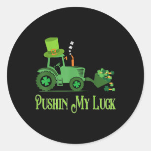 Pegatina Redonda Pushin My Luck St Patricks Day Shamrock Irish Boy