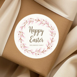 Pegatina Redonda Pussy Willow Feliz Pascua