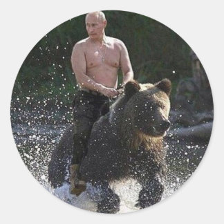 Pegatina Redonda ¡Putin monta un oso!