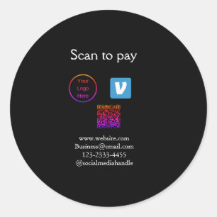 Pegatina Redonda Q R código venmo scan para pagar añadir logotipo m