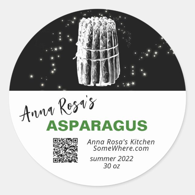 PEGATINA REDONDA *~* QR AP30 ASPARAGUS - DEHYDRATED CANNING FREEZE (Anverso)